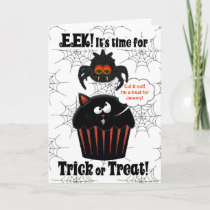 Cute Spider and Cupcake Custom Halloween Card
