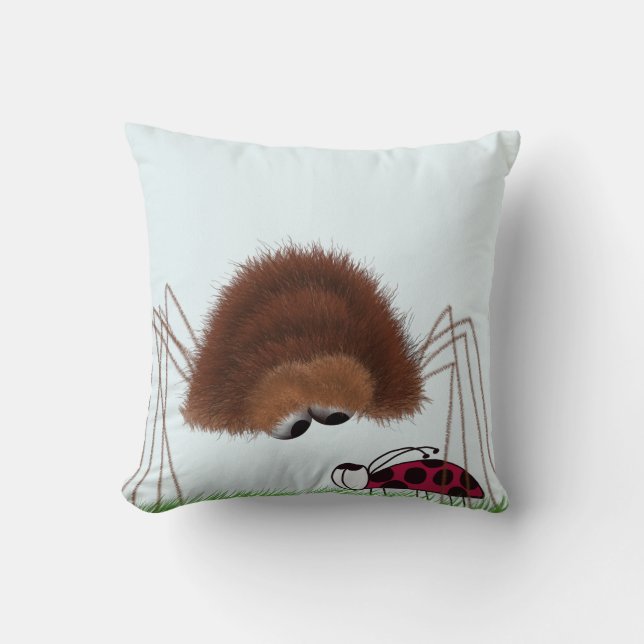 Cute Spider And Ladybug Illustration Throw Pillow (Front)