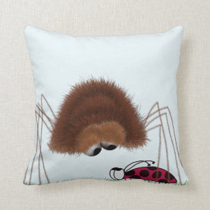 Cute Spider And Ladybug Illustration Throw Pillow