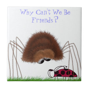 Cute Spider And Ladybug Illustration Tile