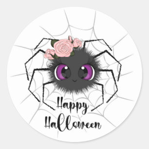 Cute Spider and Roses  Classic Round Sticker