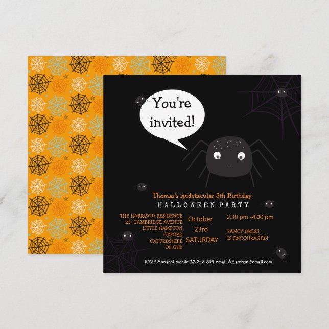 Cute Spider Birthday/Halloween Child's (Front/Back)