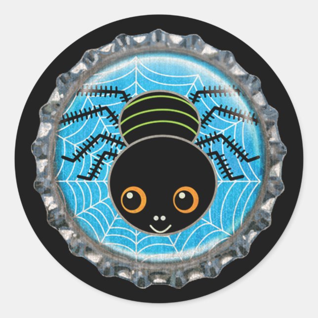 Cute Spider Halloween Bottle Cap Classic Round Sticker (Front)