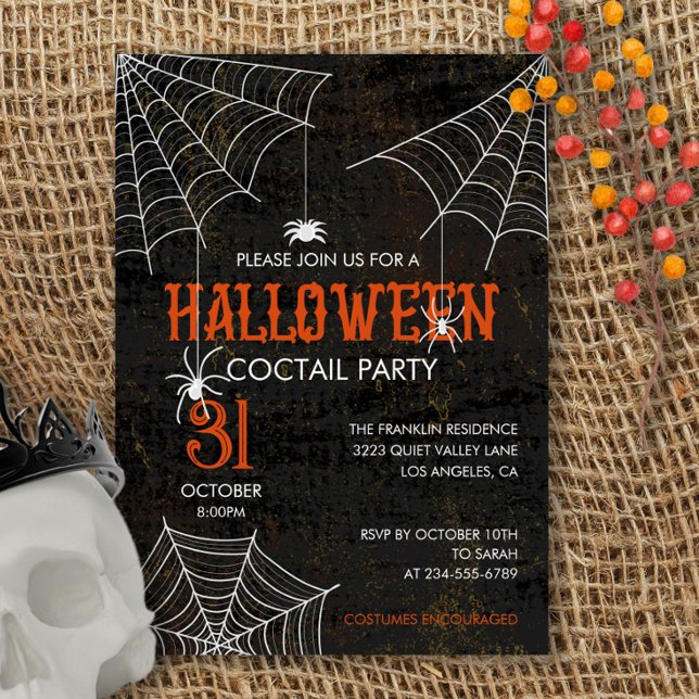 Cute Spider Halloween Cocktail Party Invitation (Creator Uploaded)