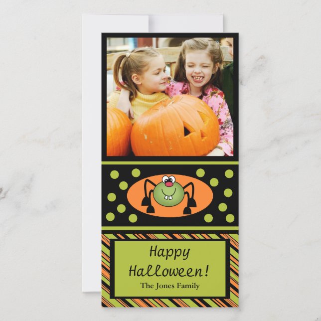 Cute Spider Halloween Kids Photo Card (Front)