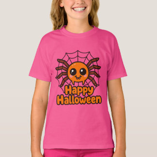 Cute Spider Happy Halloween Girls  T-Shirt