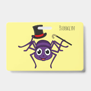 Cute spider in top hat cartoon badge