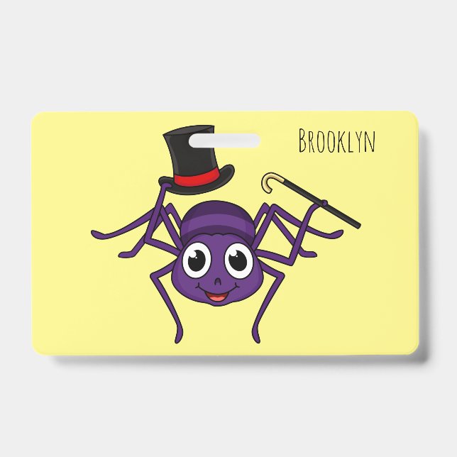 Cute spider in top hat cartoon  badge (Front)
