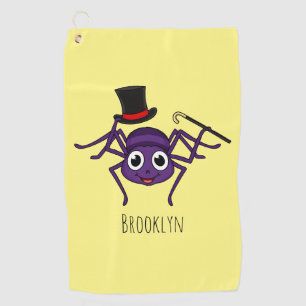 Cute spider in top hat cartoon golf towel