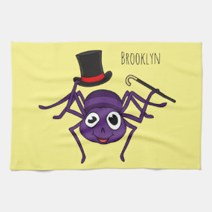 Cute spider in top hat cartoon kitchen towel