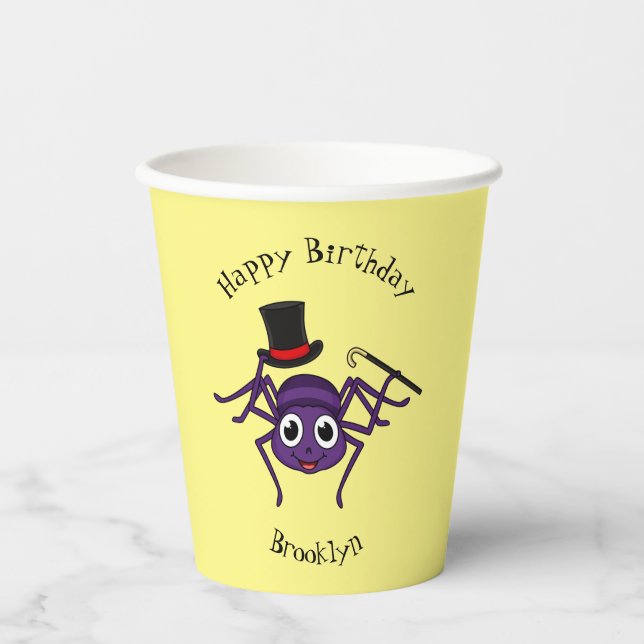 Cute spider in top hat cartoon paper cups (Front)