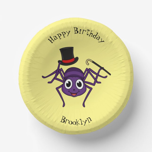 Cute spider in top hat cartoon  paper plate (Front)