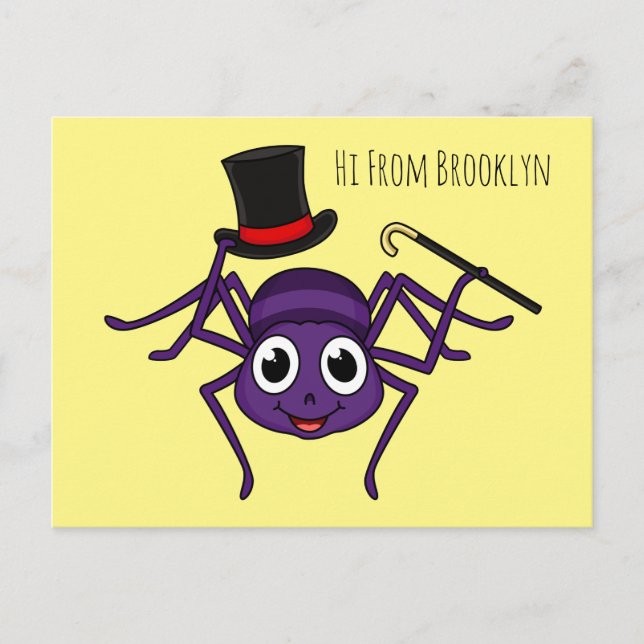 Cute spider in top hat cartoon postcard (Front)