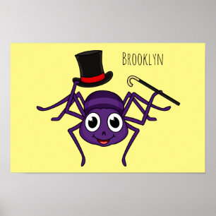 Cute spider in top hat cartoon poster