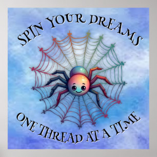 Cute Spider Inspirational Quote Monogram on blue   Poster