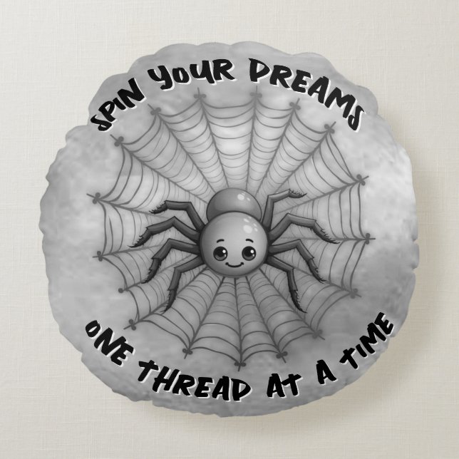 Cute Spider Inspirational Quote Monogram on grey | Round Pillow (Front)