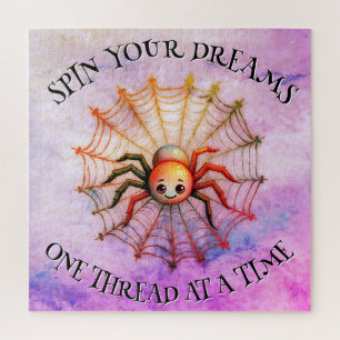 Cute Spider Inspirational Quote Monogram on pink   Jigsaw Puzzle