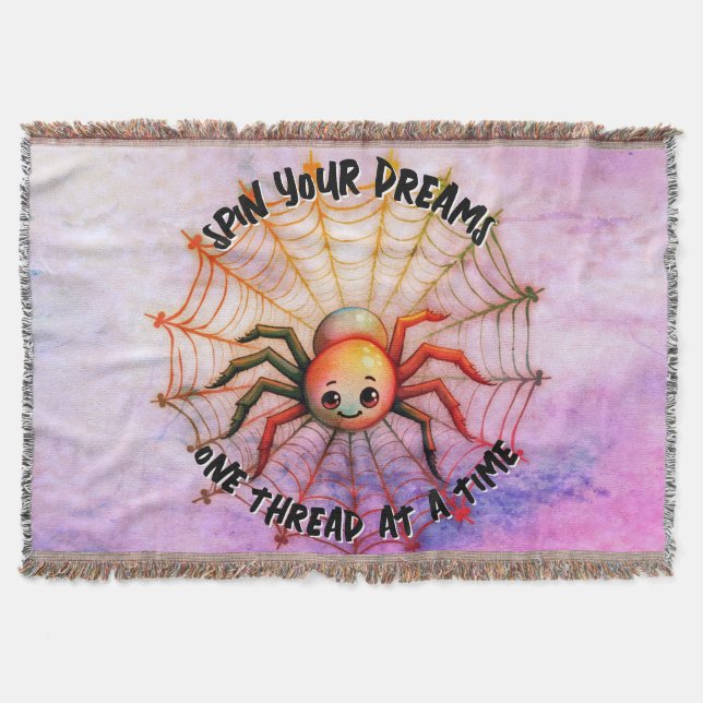 Cute Spider Inspirational Quote Monogram on pink | Throw Blanket (Front)