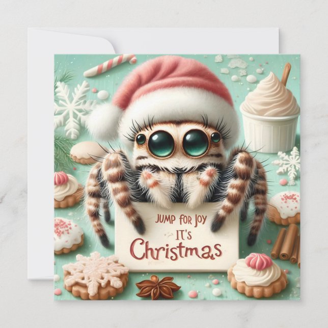 Cute Spider Jump For Joy It's Christmas Card (Front)