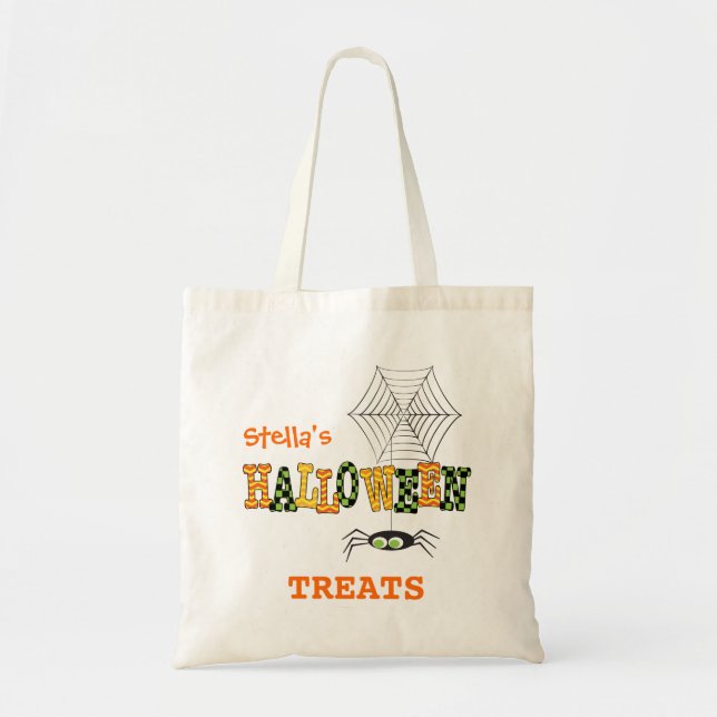 Cute Spider Kid's Halloween Treats Tote Bag (Front)