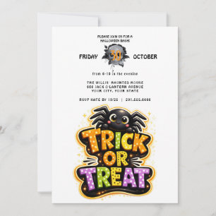 Cute Spider Trick or Treat Halloween Party Invitation