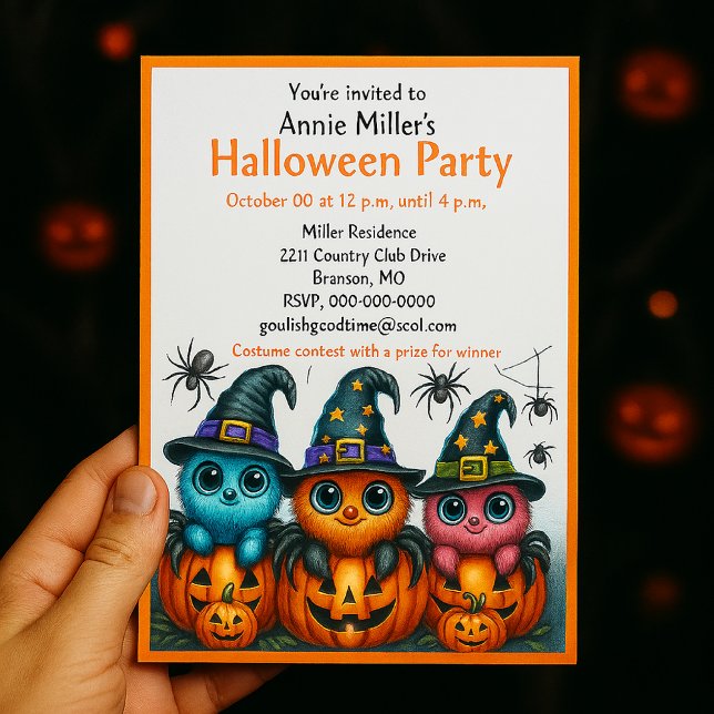 Cute Spiders Pumpkin Halloween Party Invitation (Creator Uploaded)