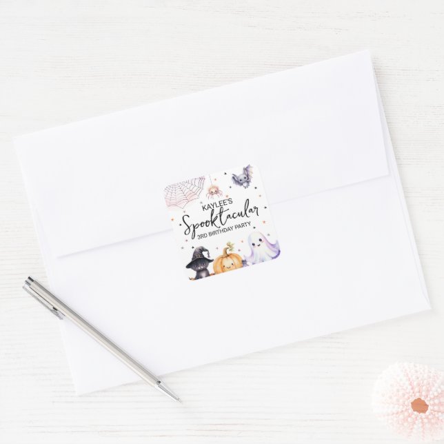 Cute Spooktacular Birthday Party Square Sticker (Envelope)