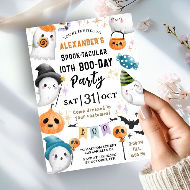 Cute Spooktacular Halloween 10th Birthday Cute Boy Invitation (Creator Uploaded)