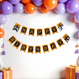 Cute Spooktacular Halloween Monster Happy Birthday Bunting Flags