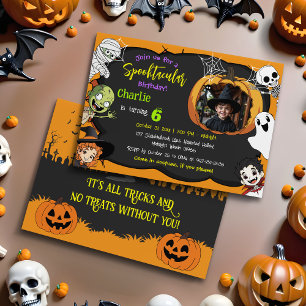 Cute Spooktacular Halloween Monster Photo Birthday Invitation