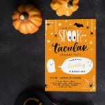 Cute Spooktacular Kids Halloween Birthday<br><div class="desc">Cute Halloween birthday party invitation with Spooktacular written in a combination of fun fonts, the double o's in spook designed to look like large eyes. The text is surrounded by golden stars, spiders, and a bat. And a cute ghost tells your guests the birthday child's name and age. The back...</div>
