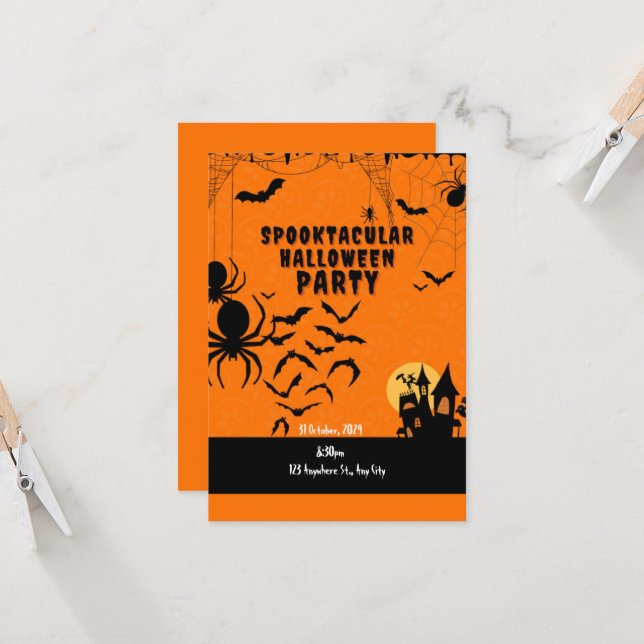 Cute spooktacular orange ghost Halloween party Invitation (Front/Back In Situ)