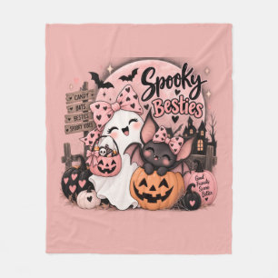 Cute Spooky Besties Ghost & Bat Halloween  Fleece Blanket