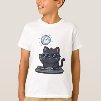 Cute Spooky Black Cat and DJ Meowgic T-Shirt