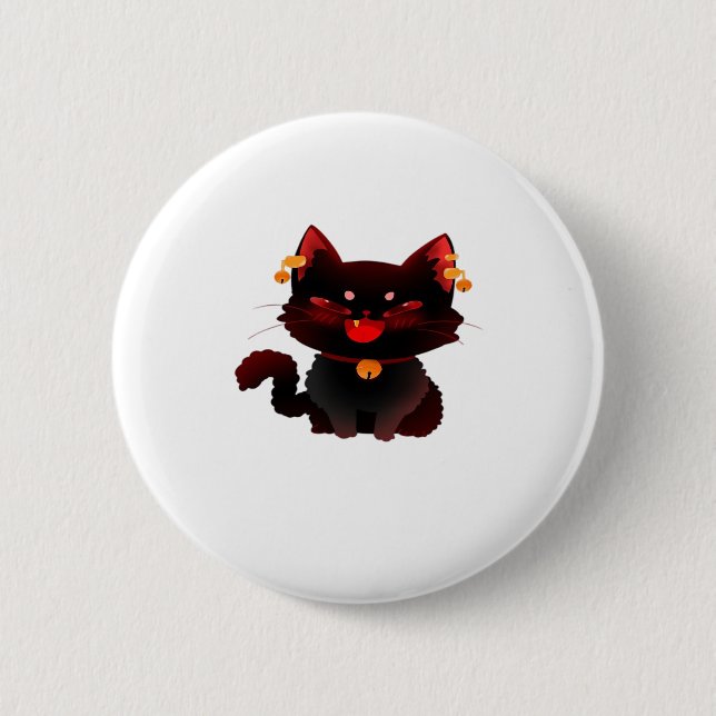 Cute Spooky Black Cat with Bells Classic T-Shirt 2 Inch Round Button (Front)