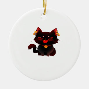 Cute Spooky Black Cat with Bells Classic T-Shirt Ceramic Ornament