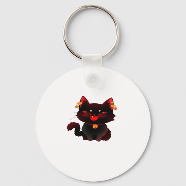 Cute Spooky Black Cat with Bells Classic T-Shirt Keychain (Front)