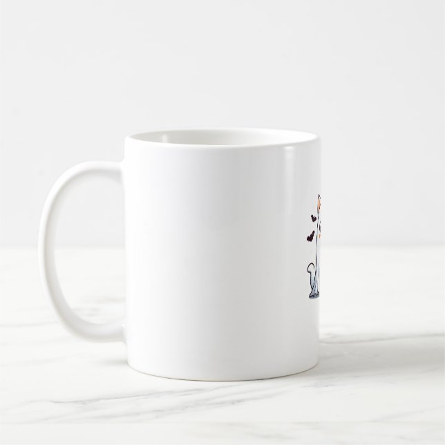 Cute Spooky Cat Ghost Pumpkin Halloween Fall Costu Coffee Mug (Left)