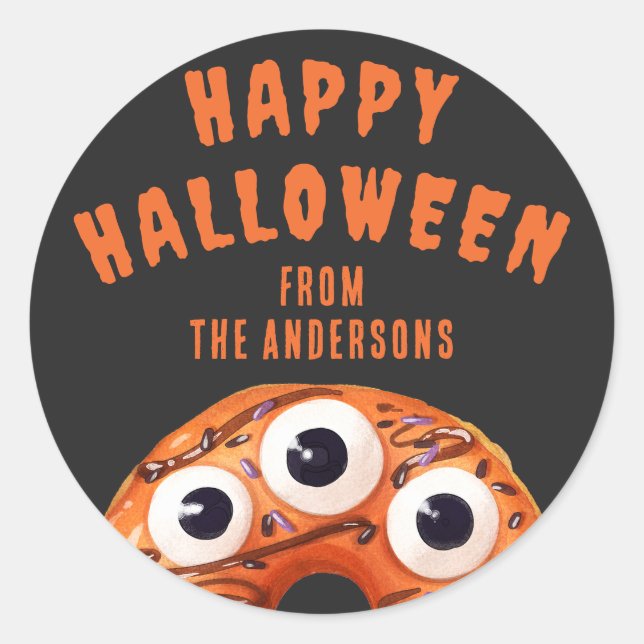 Cute Spooky Cookie Halloween Orange Black  Classic Round Sticker (Front)