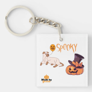 Cute Spooky Dog Ghost & Pumpkin Halloween Design – Keychain