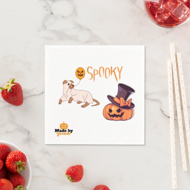 Cute Spooky Dog Ghost & Pumpkin Halloween Design – Napkin (Insitu)