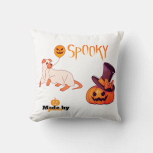 Cute Spooky Dog Ghost & Pumpkin Halloween Design – Throw Pillow