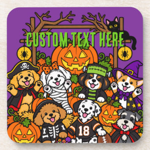 Cute Spooky Dogs Halloween Purple Custom Plastic Coaster