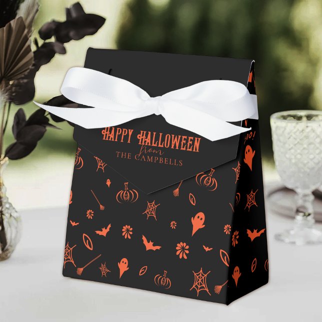 Cute Spooky Ghost Black Orange Halloween Favor Box (Creator Uploaded)