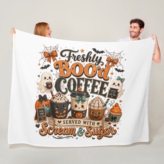 Cute Spooky Ghost Coffee Lover Halloween Fleece Blanket (In Situ)