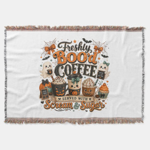Cute Spooky Ghost Coffee Lover Halloween Throw Blanket