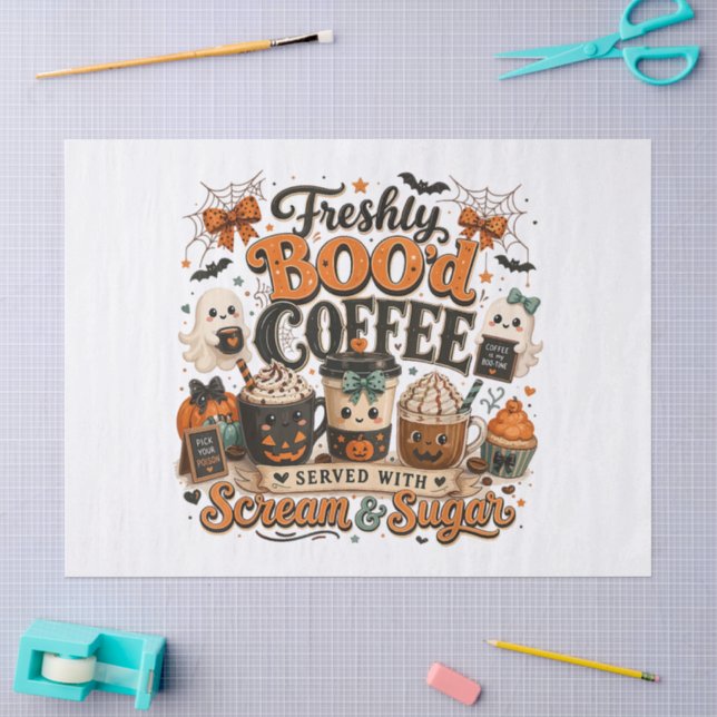 Cute Spooky Ghost Coffee Lover Halloween Tissue Paper (Craft)
