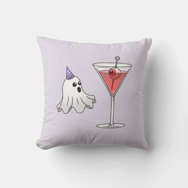 Cute Spooky Ghost & Creepy Cocktail Throw Pillow (Front)