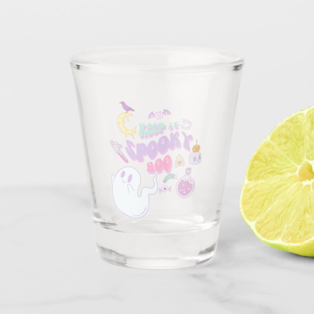 Cute Spooky Ghost & Gang Pastel Halloween Shot Glass (Front)