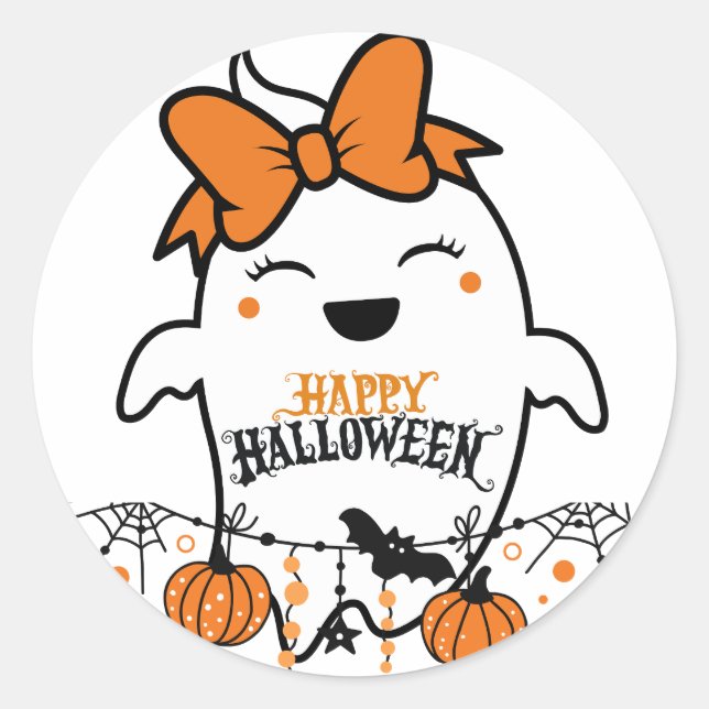 Cute Spooky Ghost Halloween Hoodie Classic Round Sticker (Front)